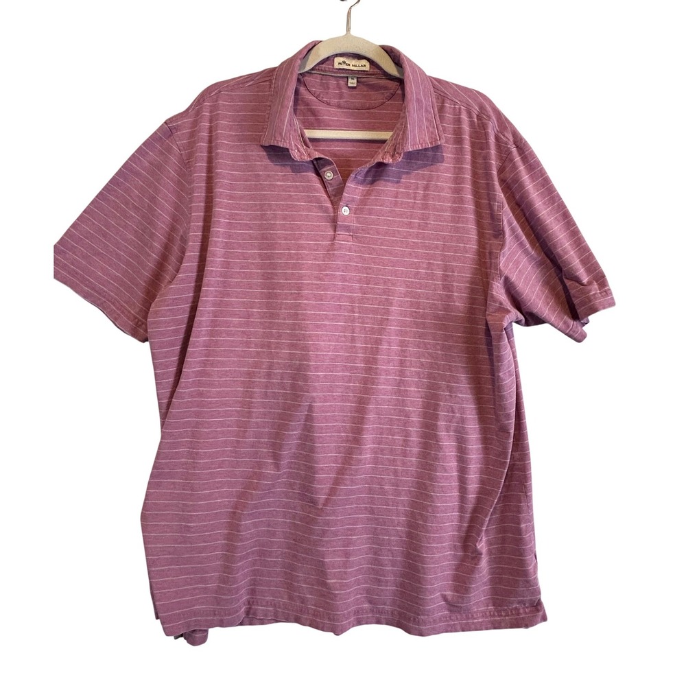 Peter Millar Mens Polo Shirt XL Purple White Stripe Pima‎ Cotton Silk Blend Golf